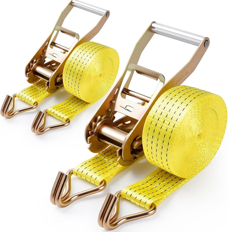 EVANCENT 2Pack Ratchet Straps Heavy Duty-2 Inch x 20 Feet(7,500lb Break Strength), Tie-Down Ratcheting with J-Hook Cargo Straps Tiedown Ratchet for Moving and Transports with Trailers, Pickup, Flatbed Trucks - Image 1